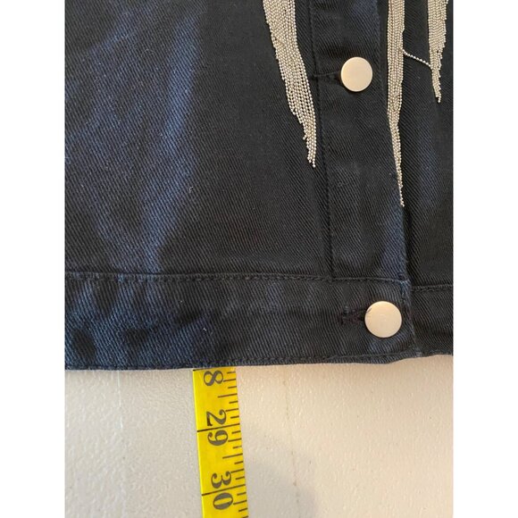 Black Shein Curve Fringe Chains Studs Jacket Snap Buttons XL - Picture 8 of 12